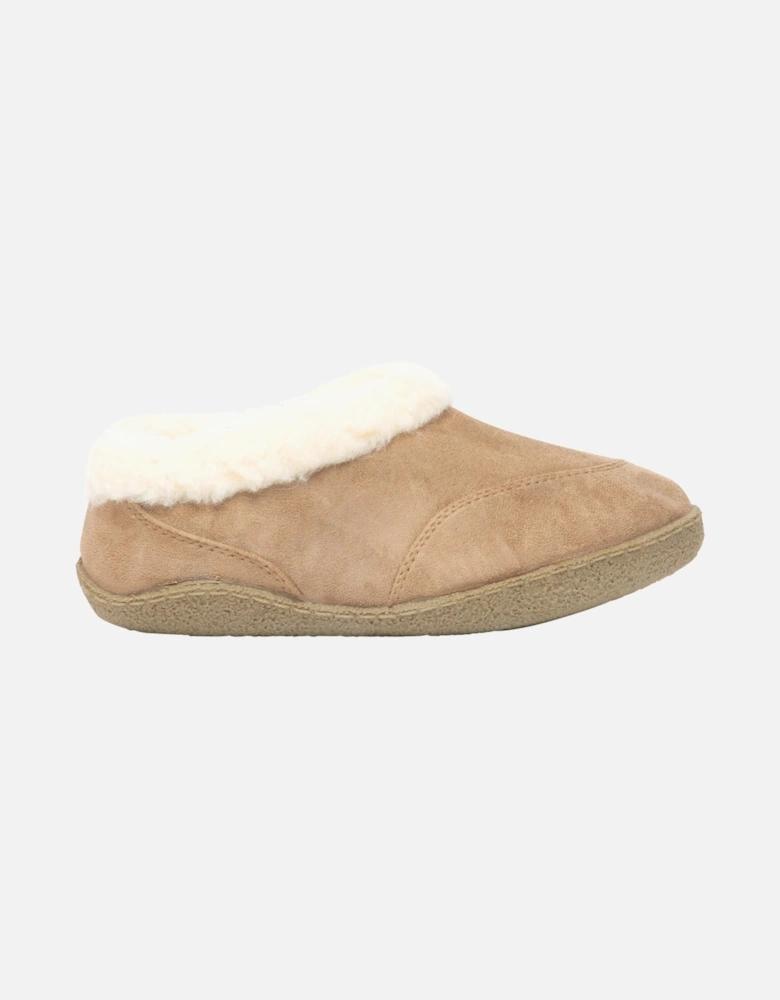 CATHIE Womens Faux Fur Collar Full Slippers Tan