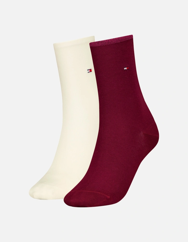 2 Pack Womens Crew Socks Deep Rouge