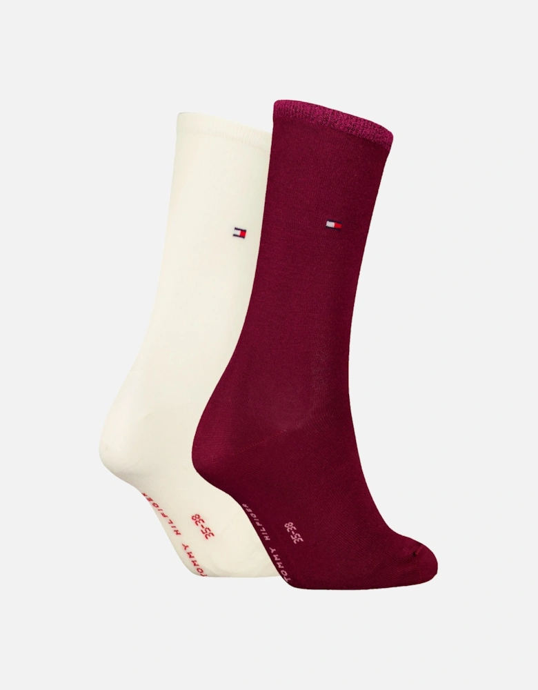 2 Pack Womens Crew Socks Deep Rouge