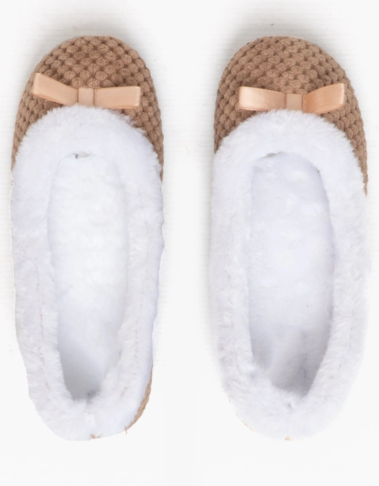 CARA Womens Knit Slippers Taupe