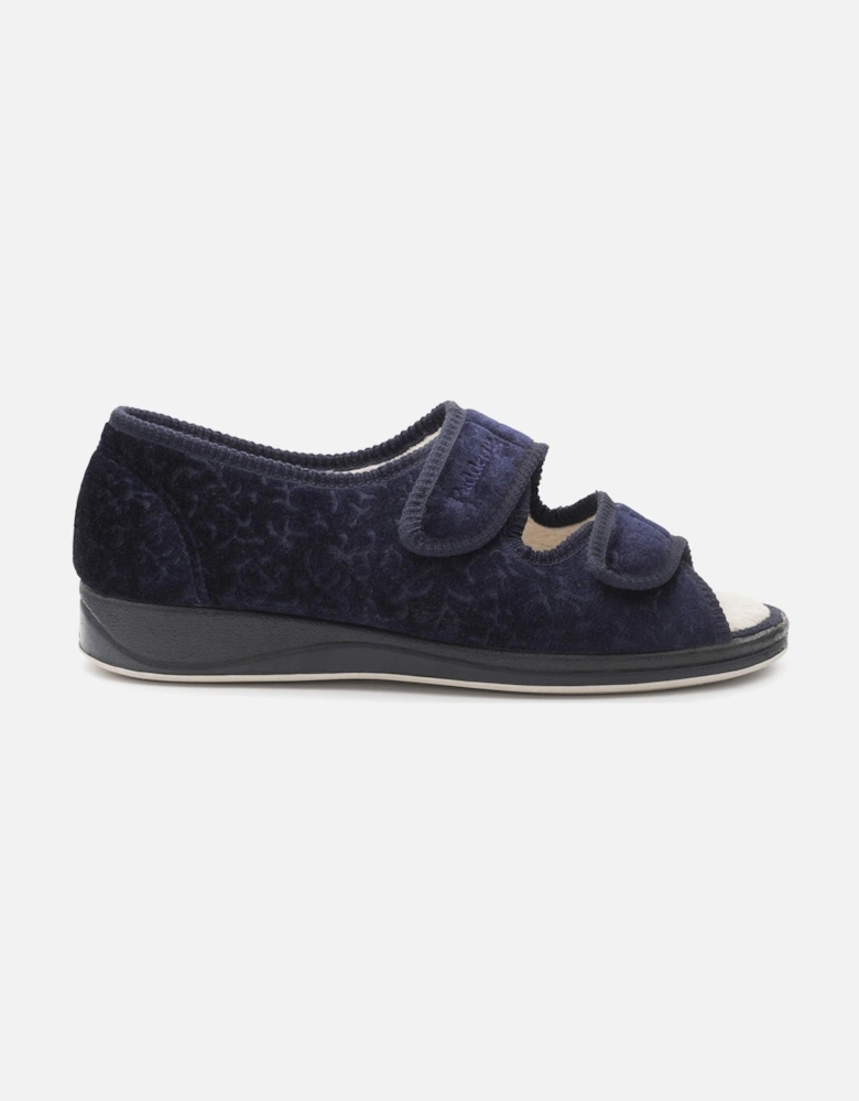 LYDIA Womens (EE Fit) Touch Fasten Slippers Navy