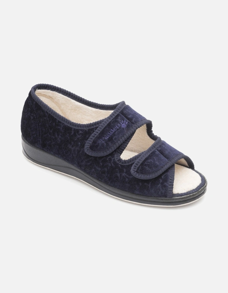 LYDIA Womens (EE Fit) Touch Fasten Slippers Navy