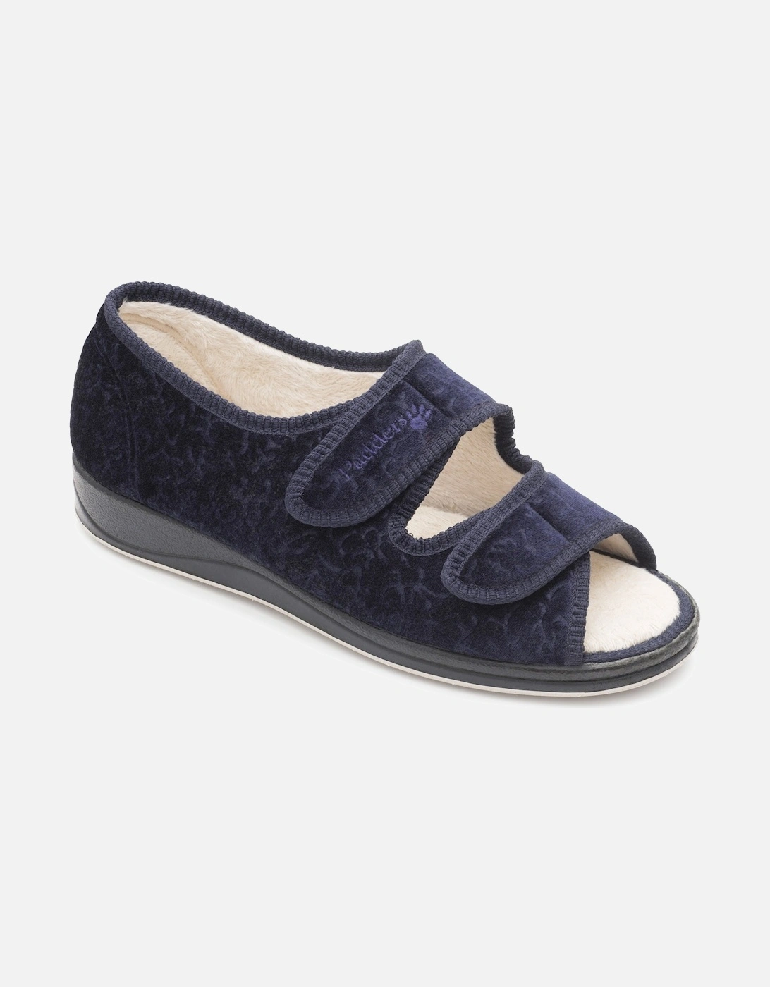 LYDIA Womens (EE Fit) Touch Fasten Slippers Navy, 3 of 2