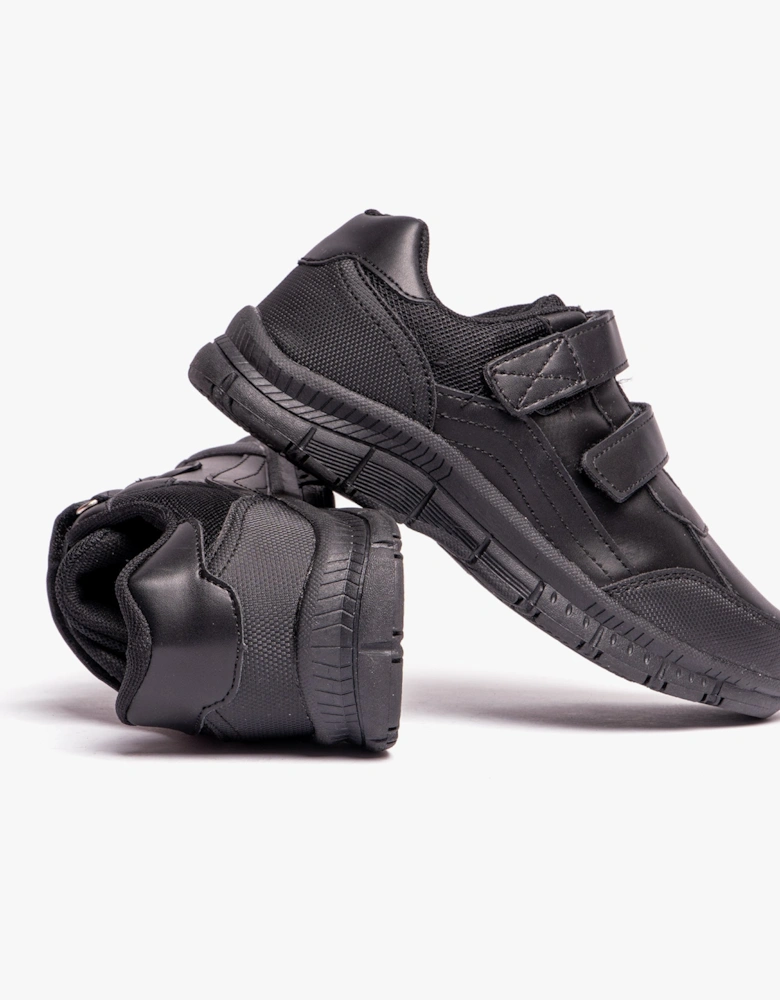 B821A Boys Touch Fasten Coated Leather School Shoes Black