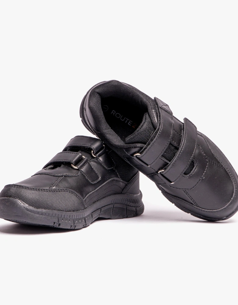 B821A Boys Touch Fasten Coated Leather School Shoes Black