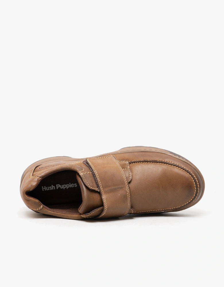 CASPER Mens Leather Touch Fasten Shoes Brown