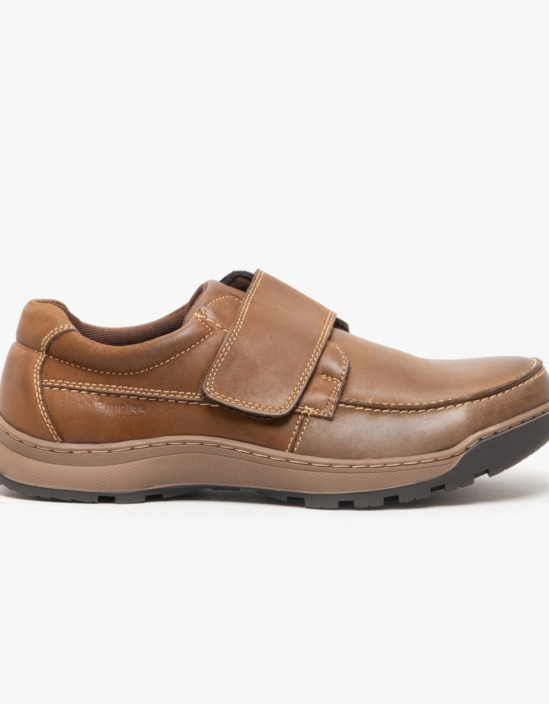 CASPER Mens Leather Touch Fasten Shoes Brown