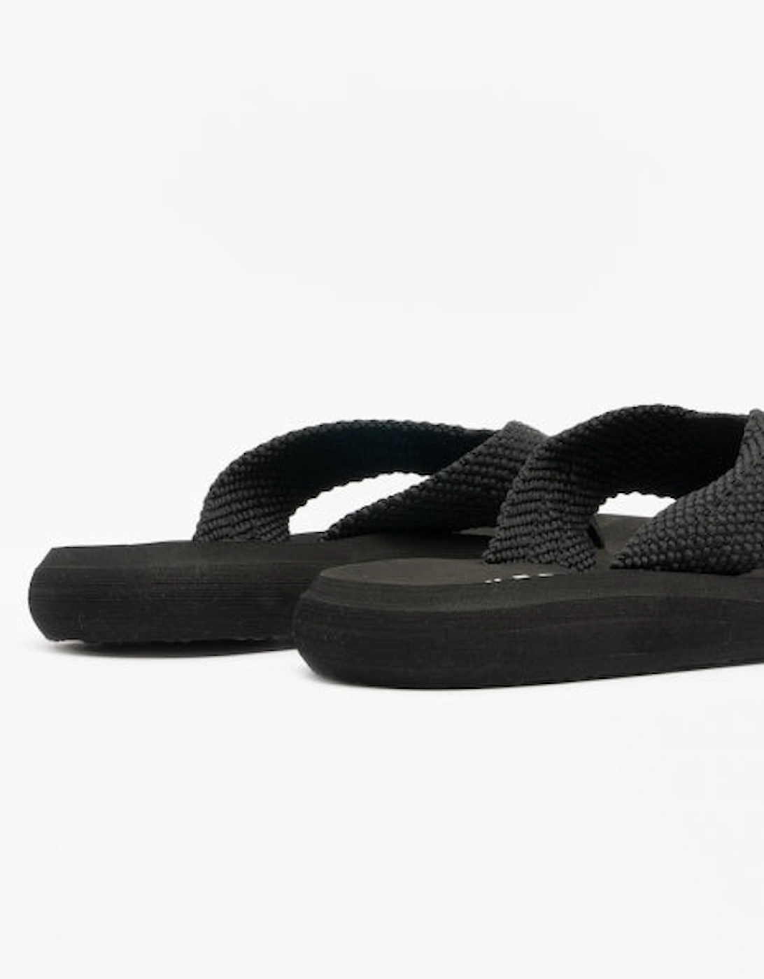 SUNSET WEBBING Womens Flip Flops Black