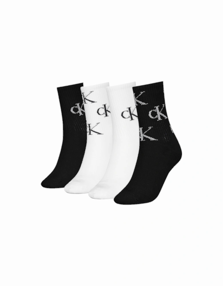 4 Pack Giftboxed Trainer Womens Crew Socks Black/White