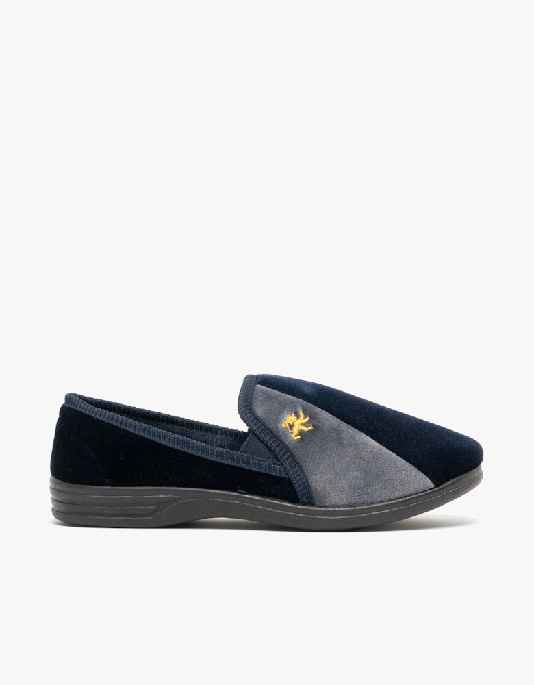 AARON Mens Full Slippers Navy/Grey