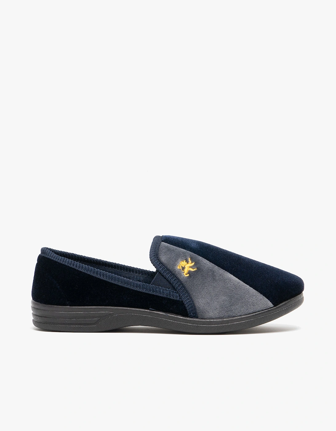 AARON Mens Full Slippers Navy/Grey, 7 of 6