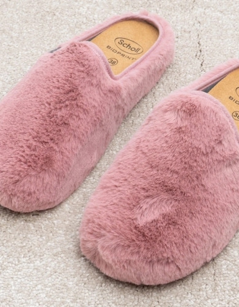 MADDY Womens Faux Fur Mule Slippers Rose