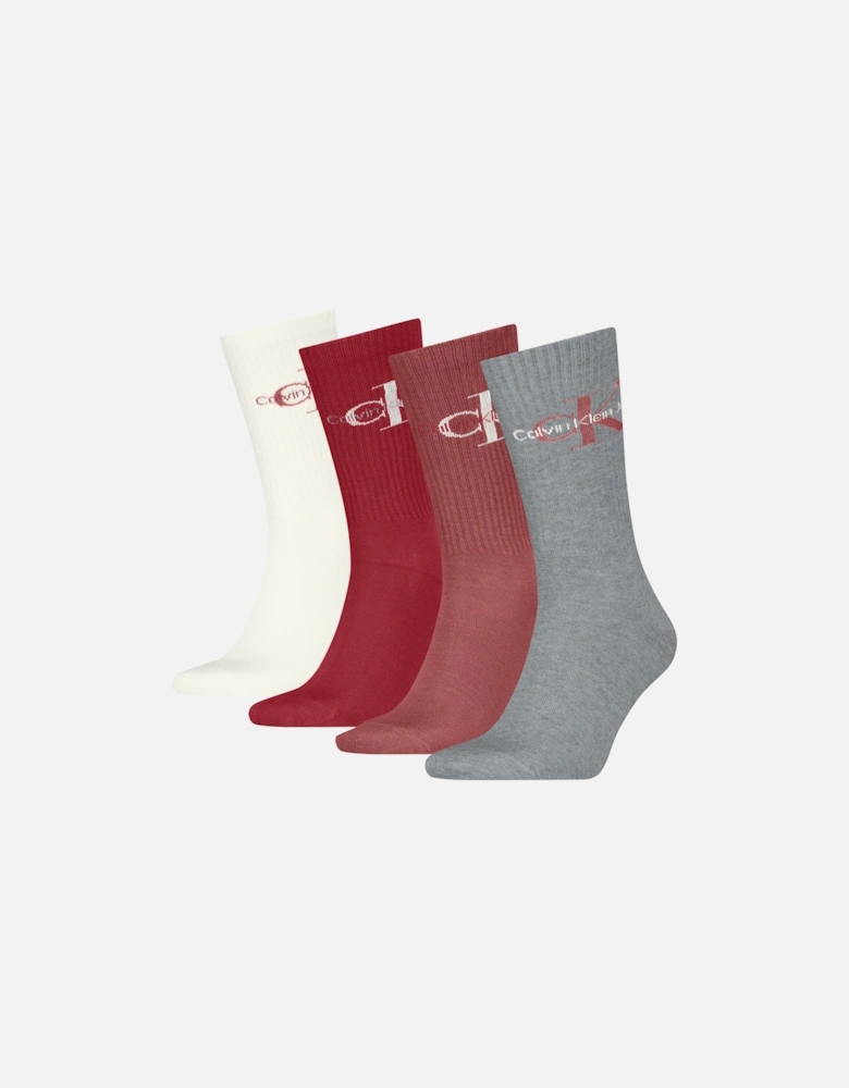 4 Pack Giftboxed Trainer Mens Crew Socks Red Combo