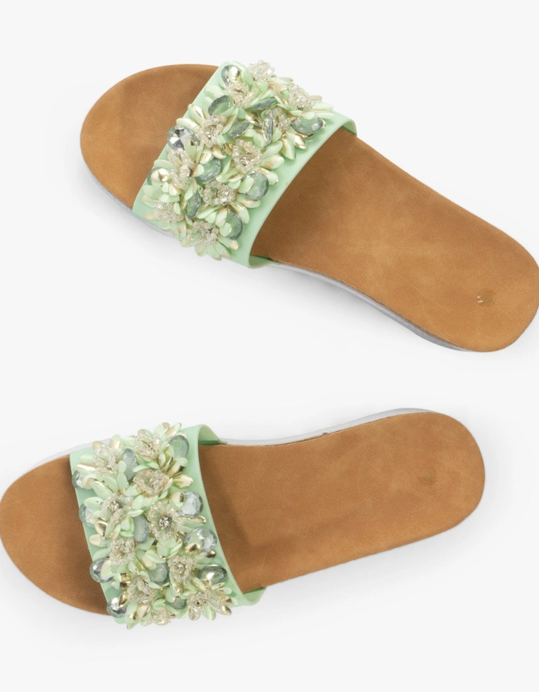 GLITZY Womens Slides Lime Green