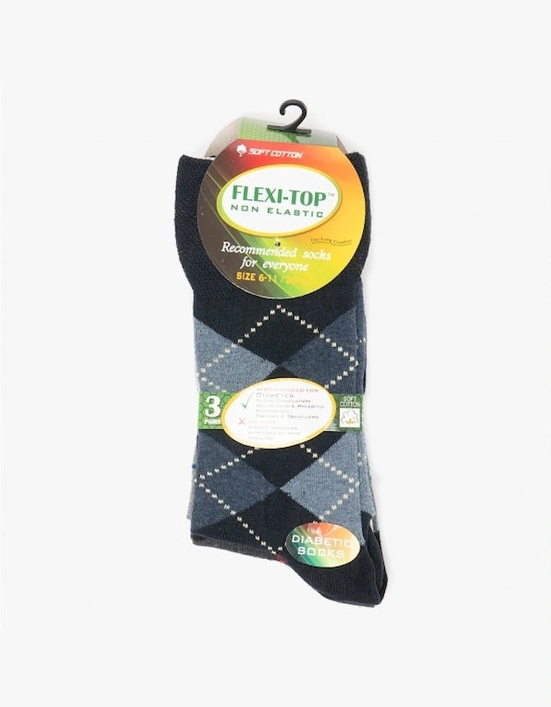 ARGYLE 3 Pack Diabetic Mens Socks Navy/Grey: One Size