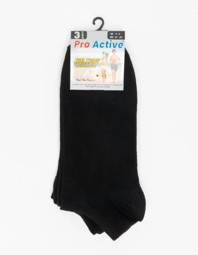 3 Pack Womens Trainer Socks Black: One Size