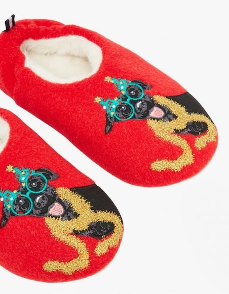 SLIPPET Girls Textile Mule Slippers Christmas Dog