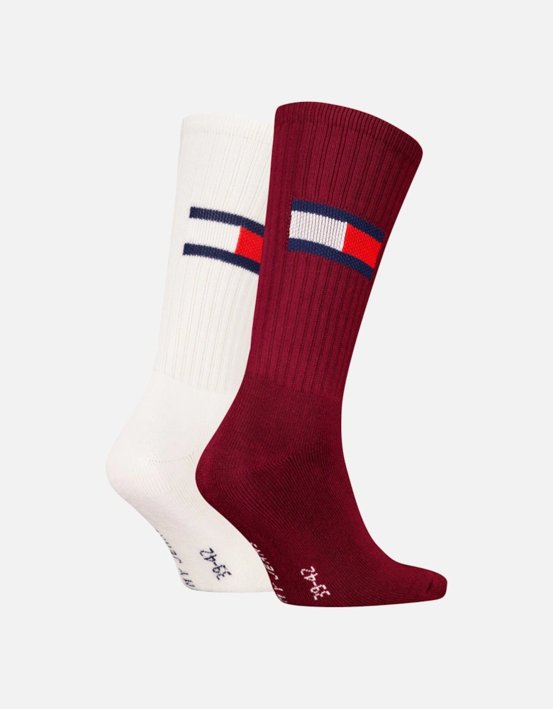 2 Pack Trainer Flag Mens Crew Socks Burgundy