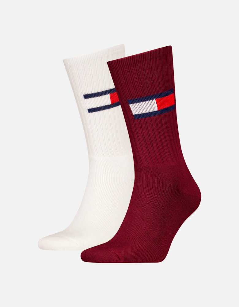 2 Pack Trainer Flag Mens Crew Socks Burgundy