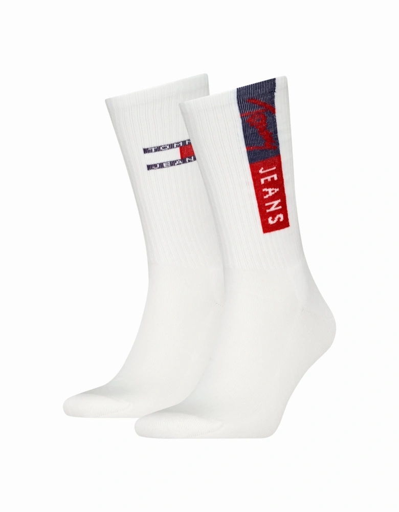 2 Pack Flag Trainer Mens Crew Socks White