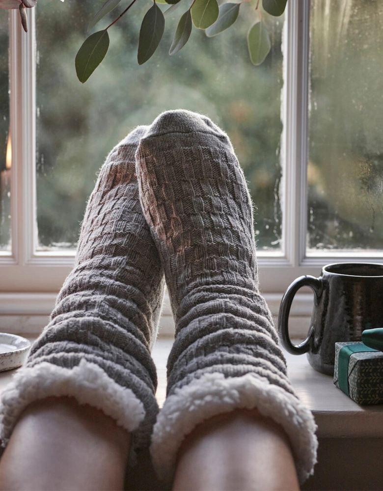 CABLE KNIT LOUNGE Socks Womens Light Grey Marl