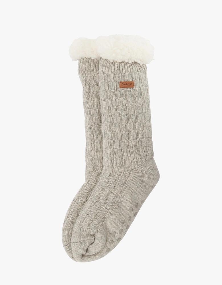 CABLE KNIT LOUNGE Socks Womens Light Grey Marl
