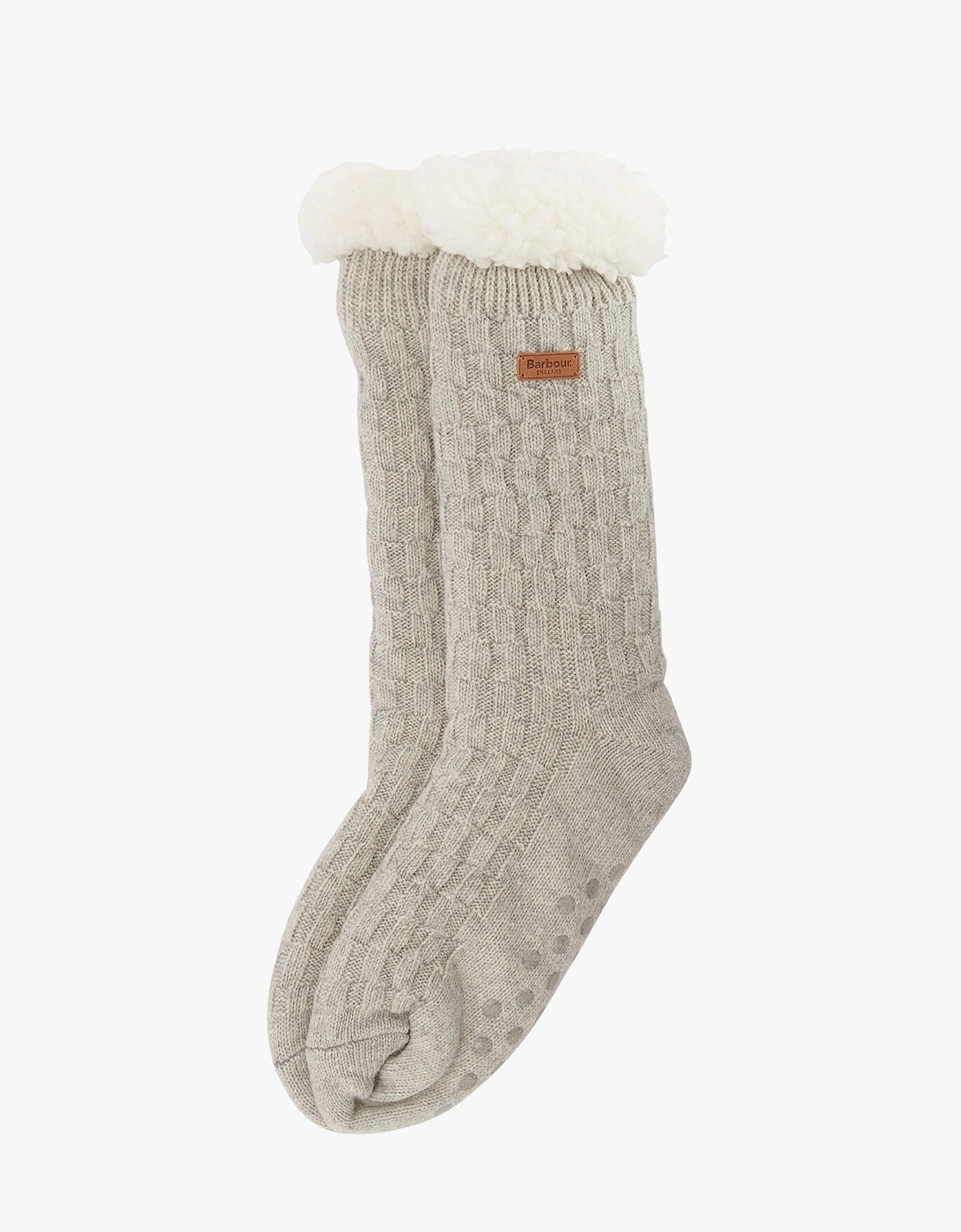 CABLE KNIT LOUNGE Socks Womens Light Grey Marl, 3 of 2