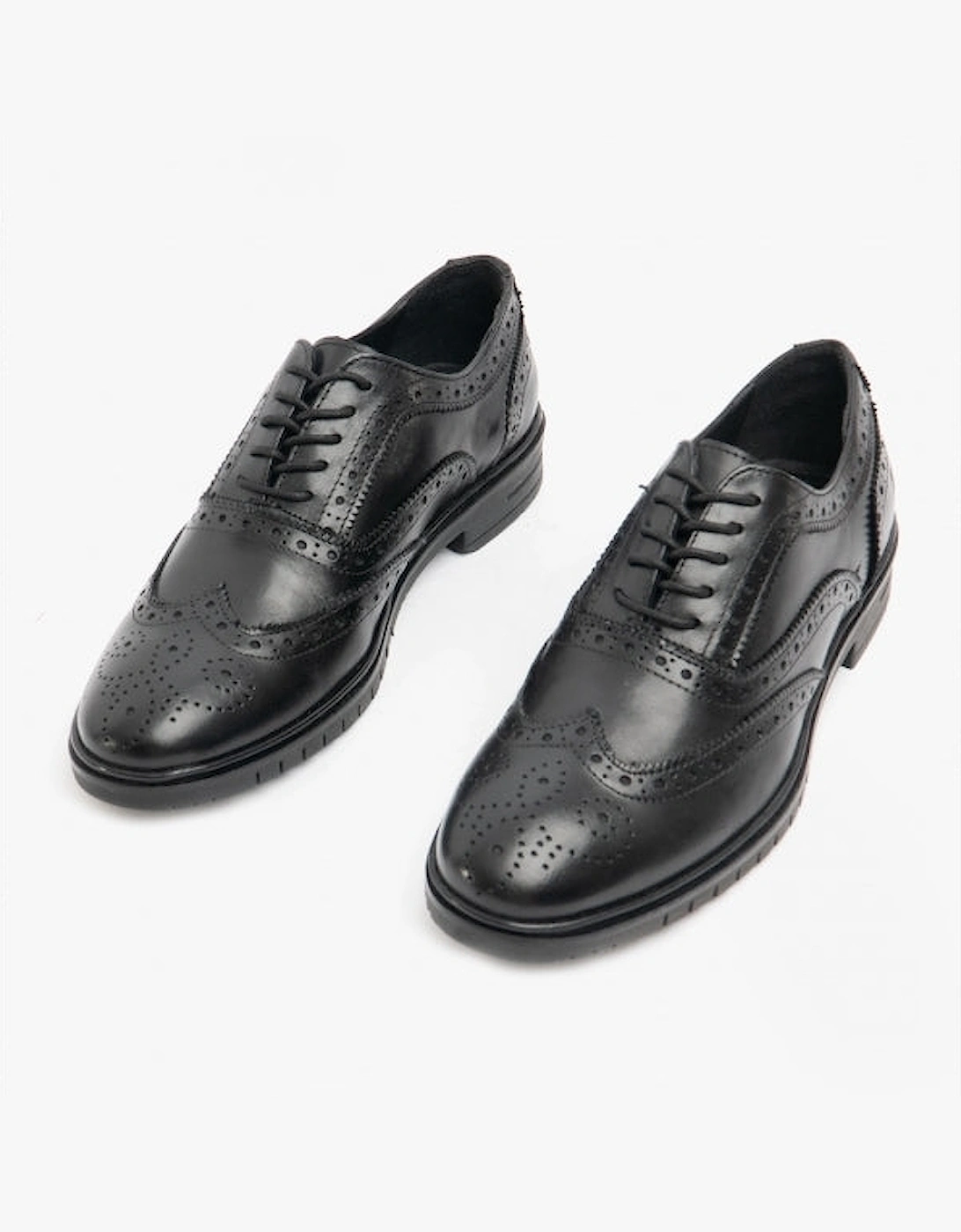 SANTIAGO Mens Leather Oxford Brogue Shoes Black