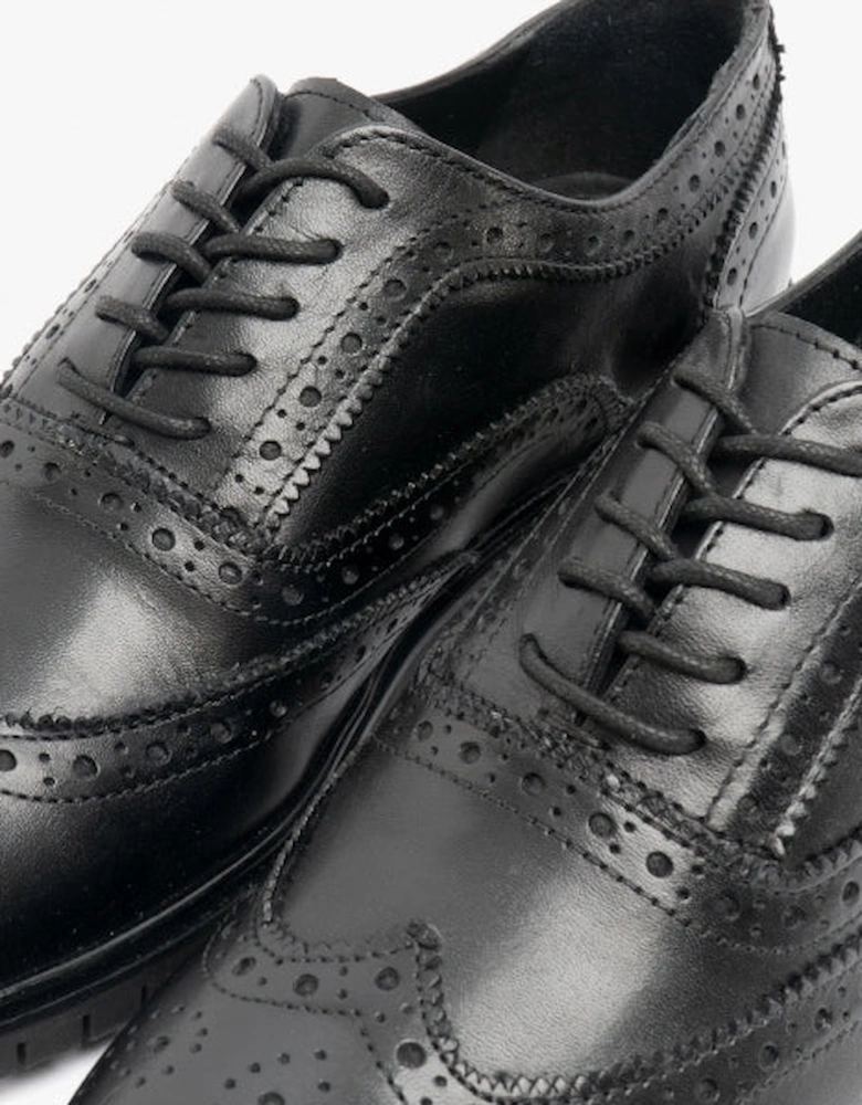 SANTIAGO Mens Leather Oxford Brogue Shoes Black