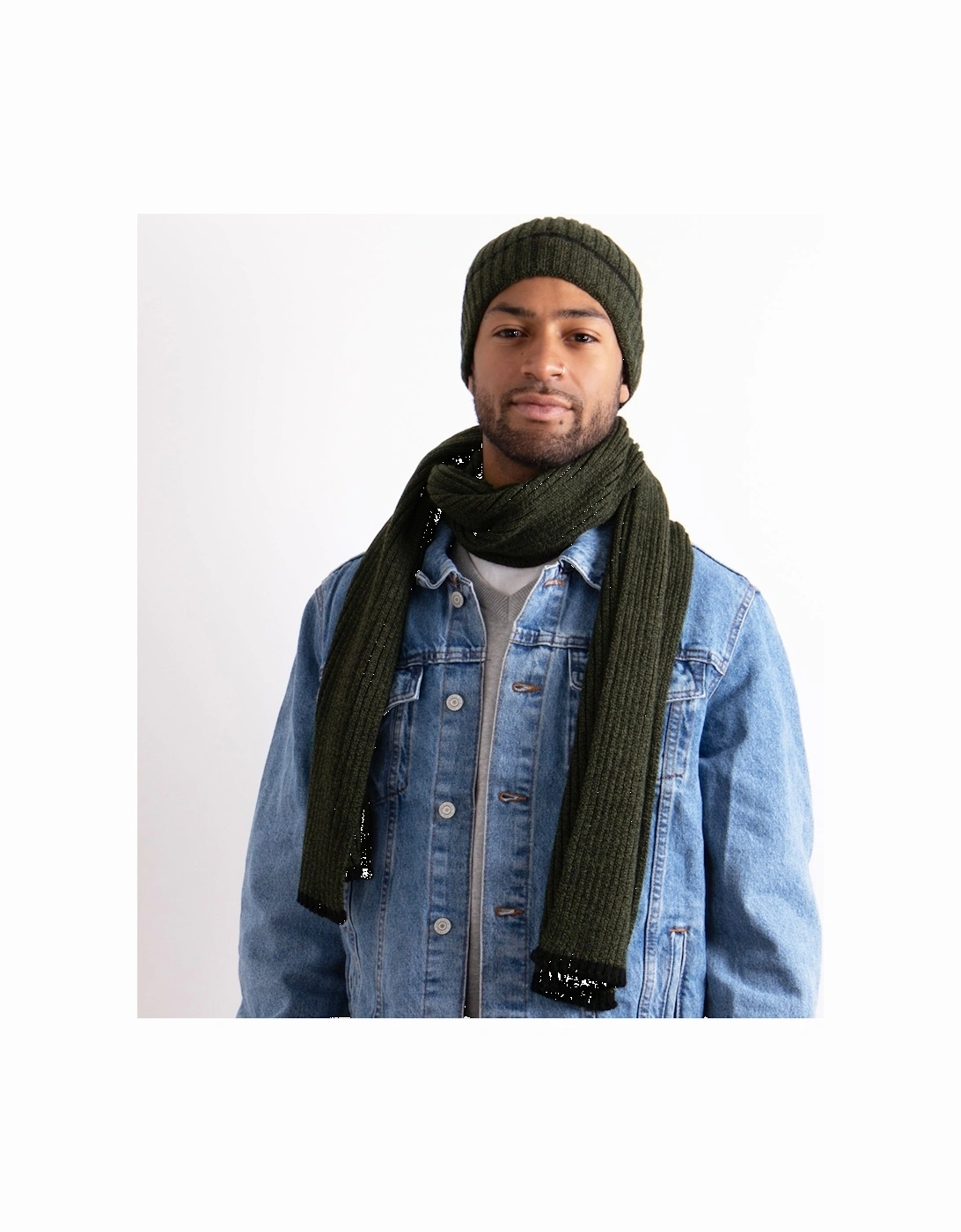 Hat & Scarf Set Mens Khaki