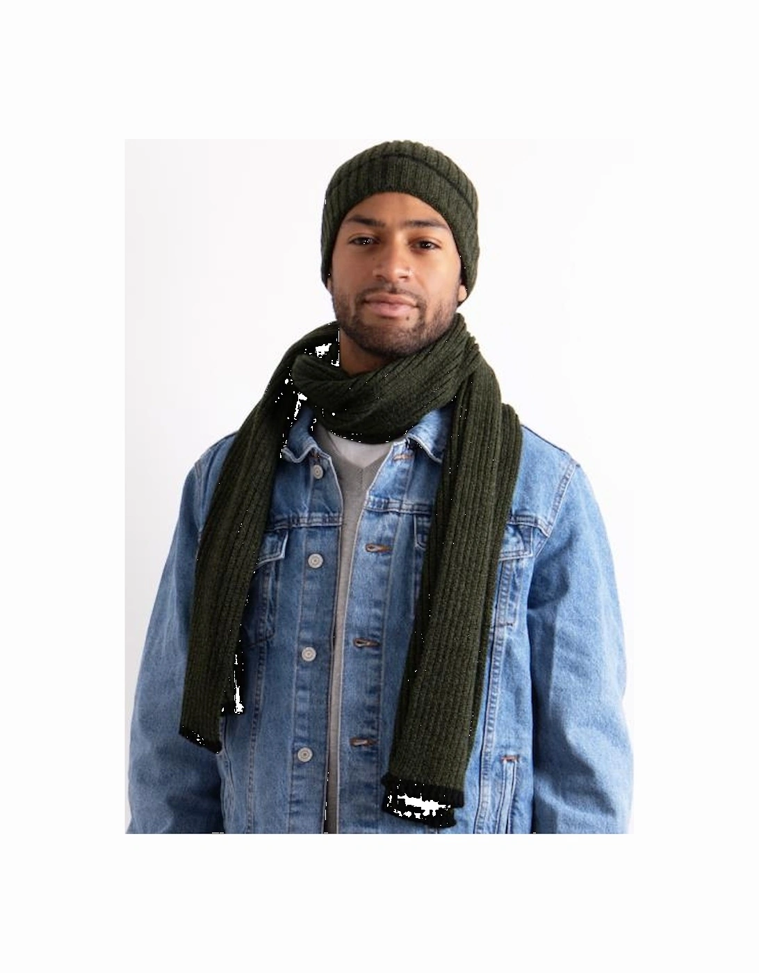 Hat & Scarf Set Mens Khaki