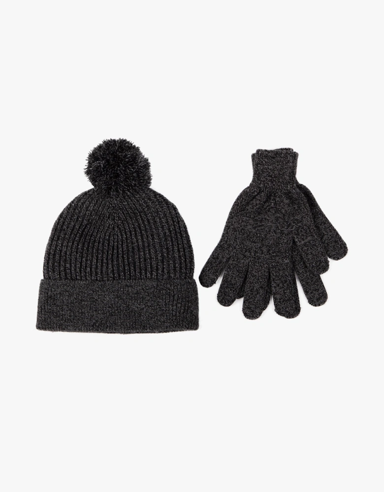 Hat & Glove Set Mens Black / Grey