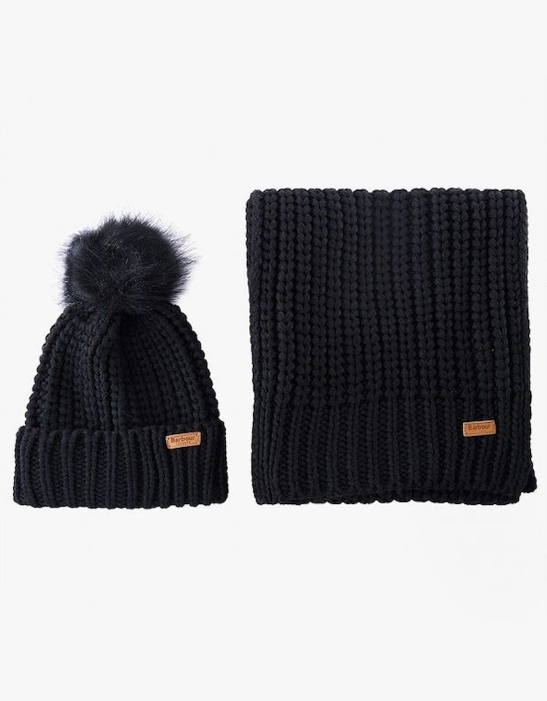 SALTBURN BEANIE & SCARF Womens Gift Set Black