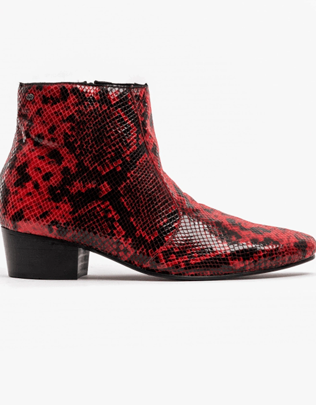 ROMARIO Mens Leather Cuban Heel Boots Python Red, 9 of 8