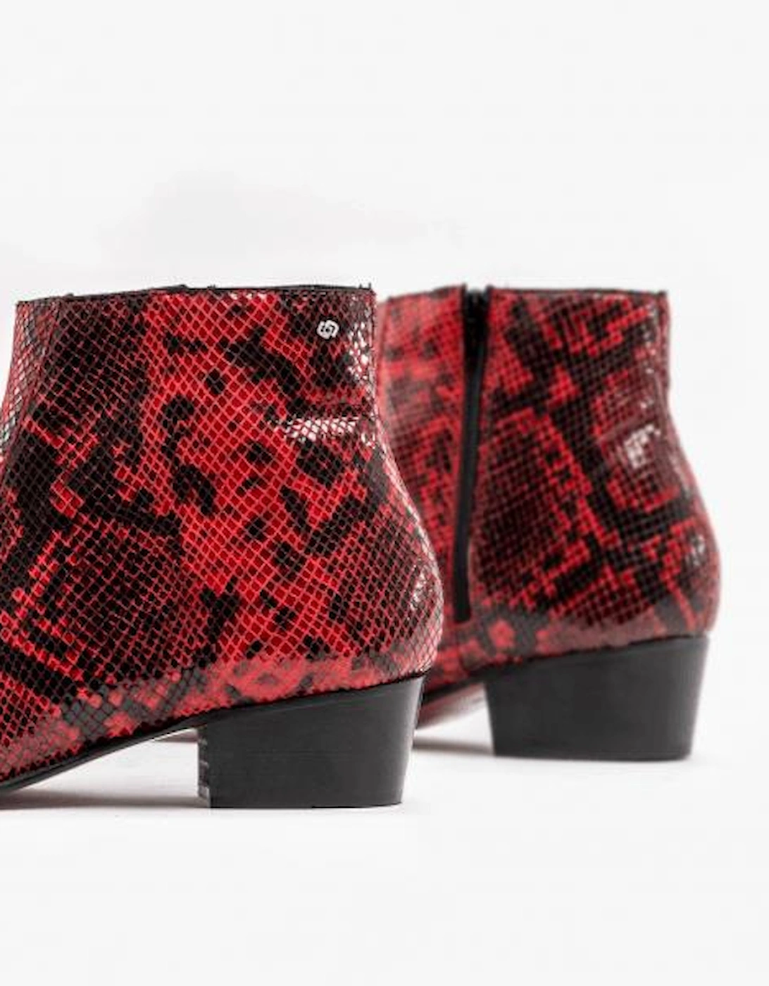 ROMARIO Mens Leather Cuban Heel Boots Python Red