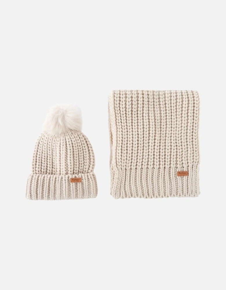 SALTBURN BEANIE & SCARF Womens Gift Set Pearl