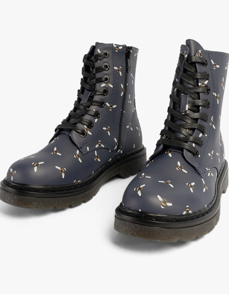 JUSTINA2 NEW BEE PRINT Womens Lace Up Boots Midnight