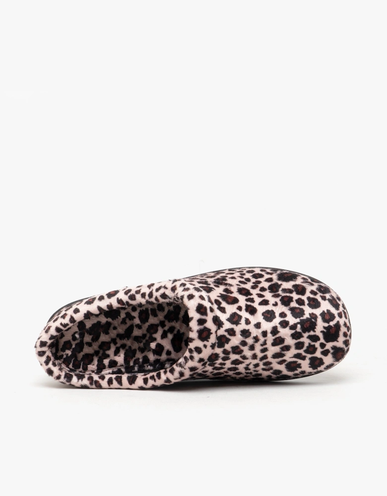 CLAIRE Womens Plush Textile Mules Leopard