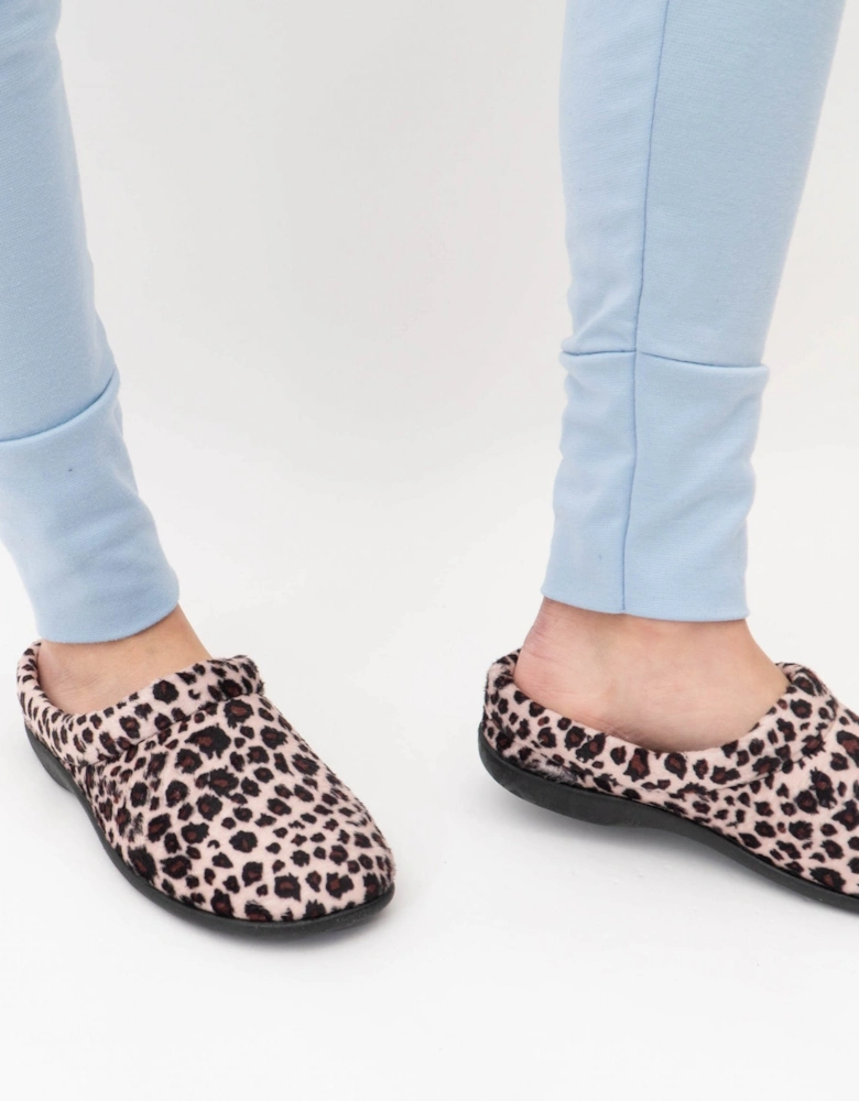 CLAIRE Womens Plush Textile Mules Leopard