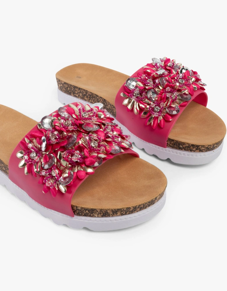 GLITZY Womens Slides Fushia Pink