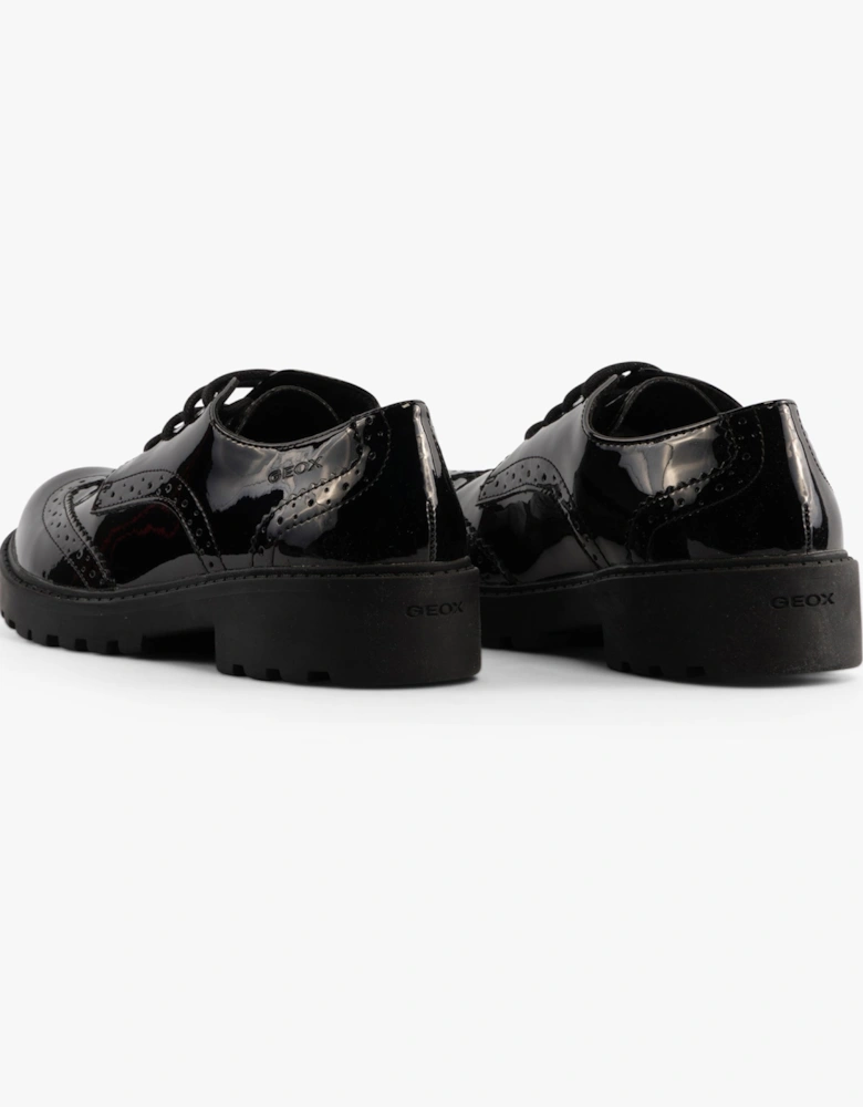 JR CASEY Girls Patent Brogue School Shoes Black