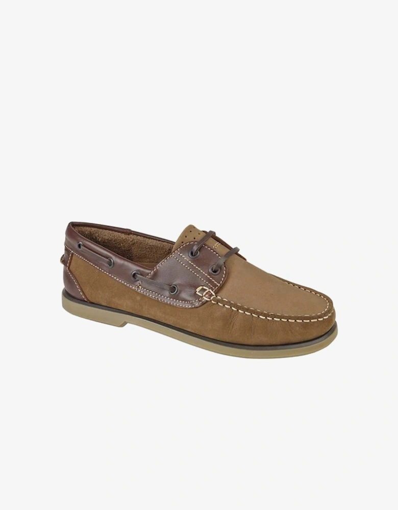 RIVER Mens Nubuck Moccasin Boat Shoes Brown