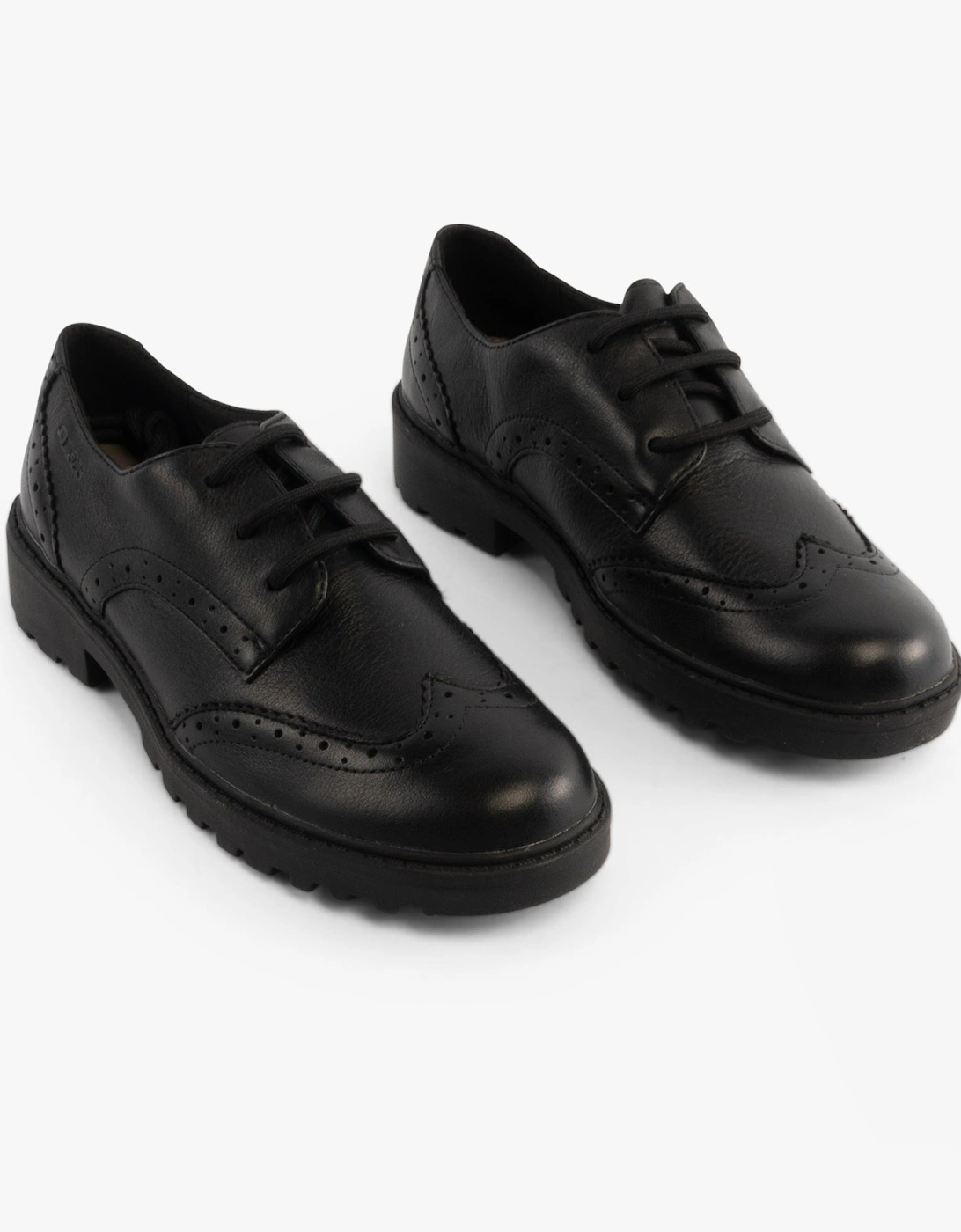 JR CASEY Girls Leather Brogue School Shoes Black