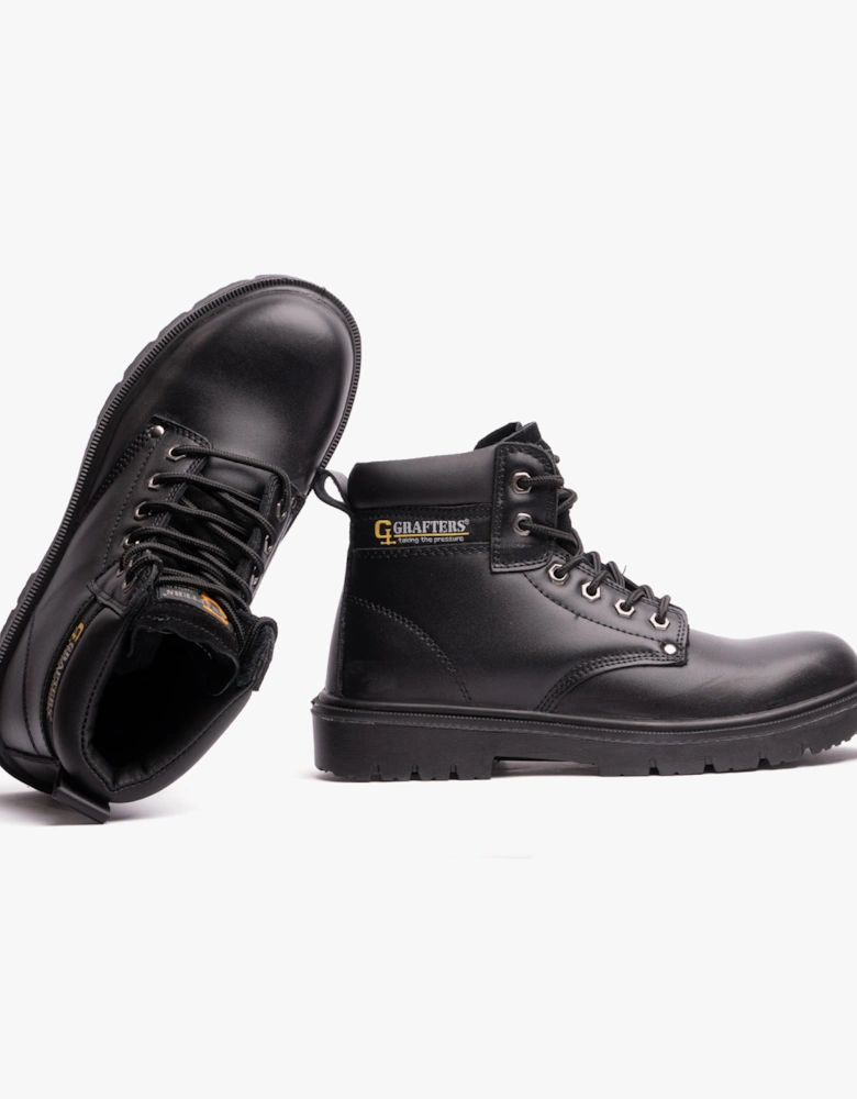 M958A Mens Leather Safety Boots Black