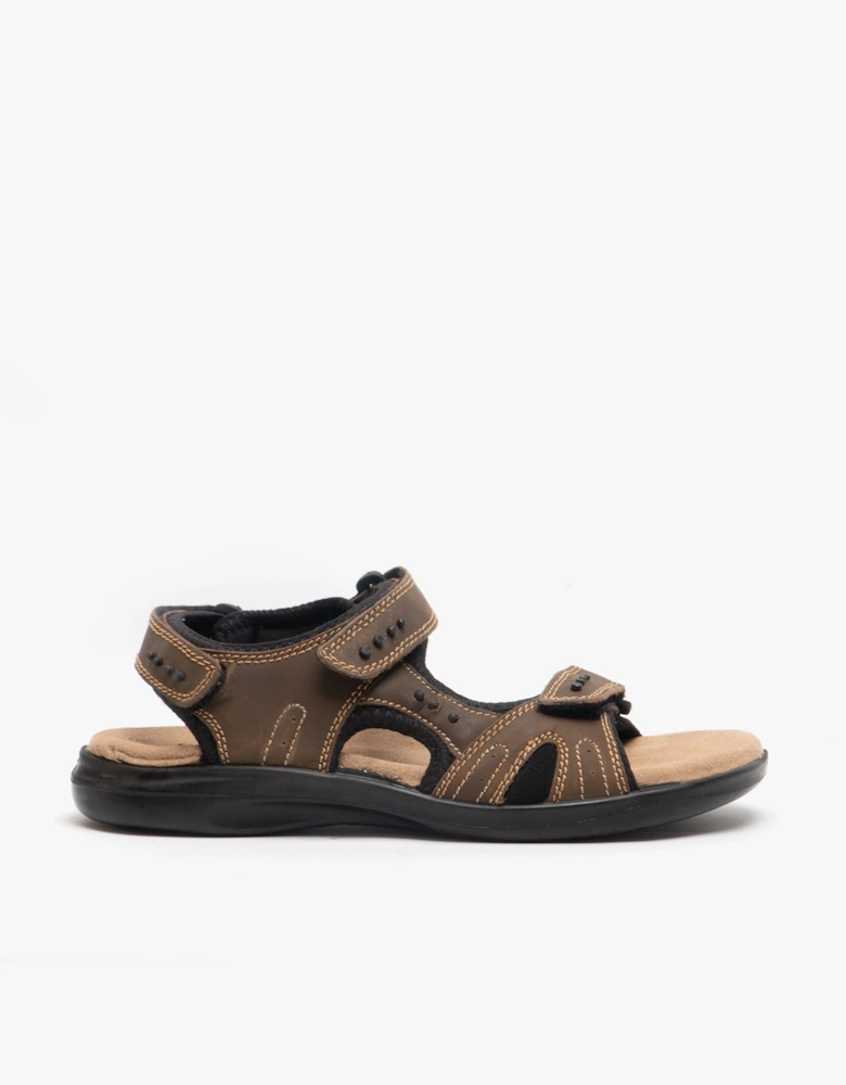 JASPER Mens Leather Velcro Sports Sandals Brown