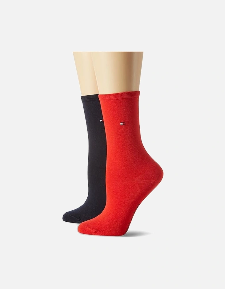 2 Pack Womens Crew Socks Red/Navy