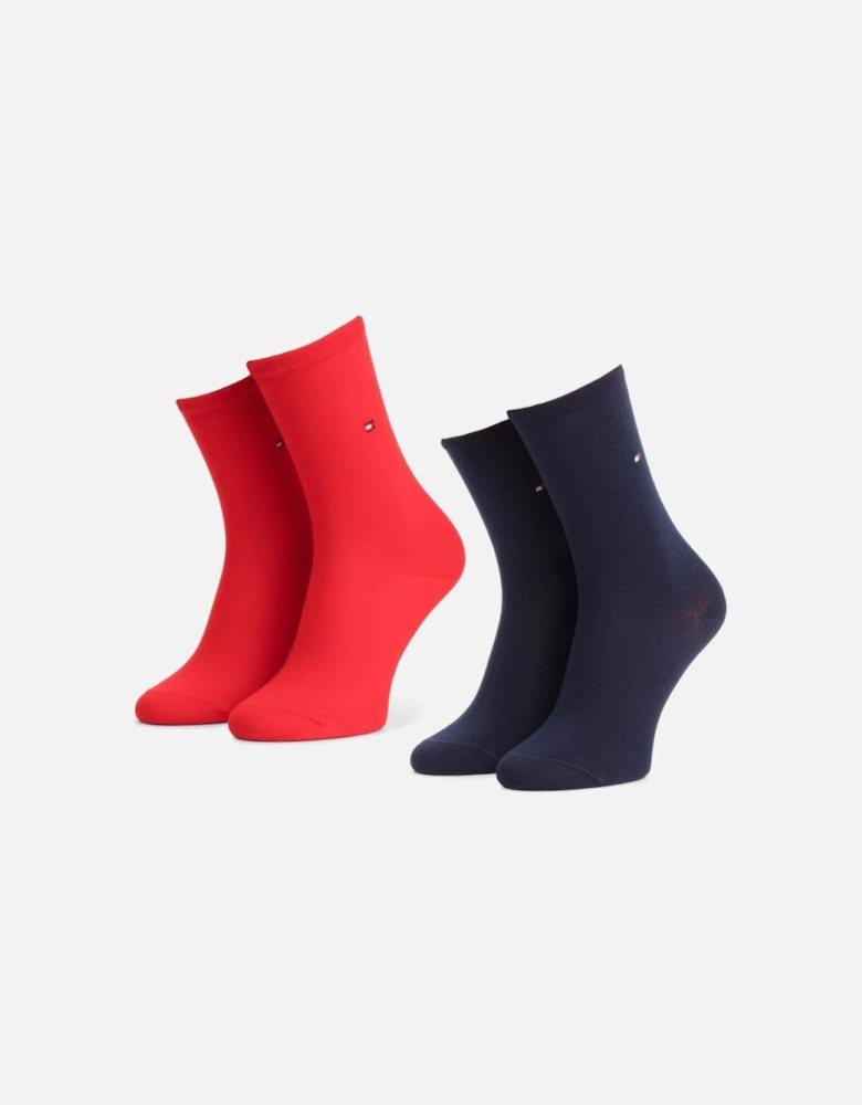 2 Pack Womens Crew Socks Red/Navy