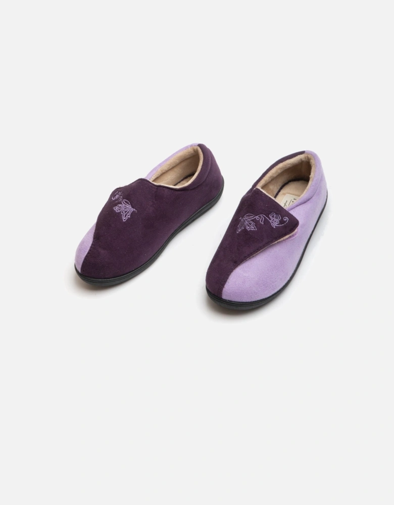 HETTIE Womens Extra Wide (2E) Touch Fasten Full Slippers Lavender