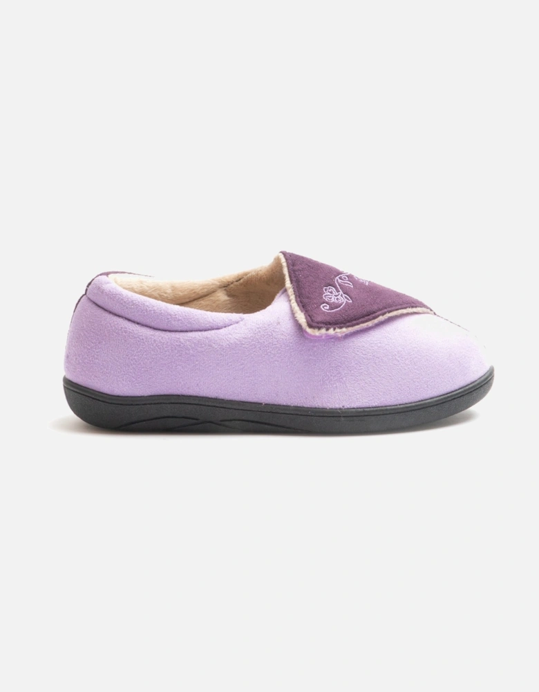 HETTIE Womens Extra Wide (2E) Touch Fasten Full Slippers Lavender