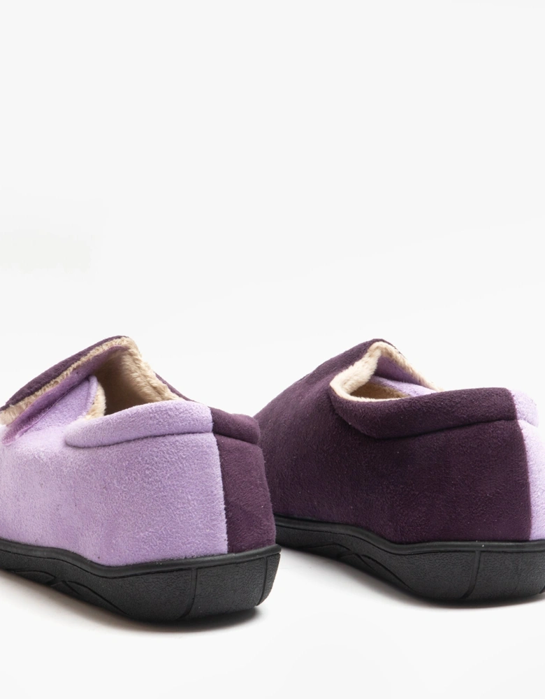 HETTIE Womens Extra Wide (2E) Touch Fasten Full Slippers Lavender